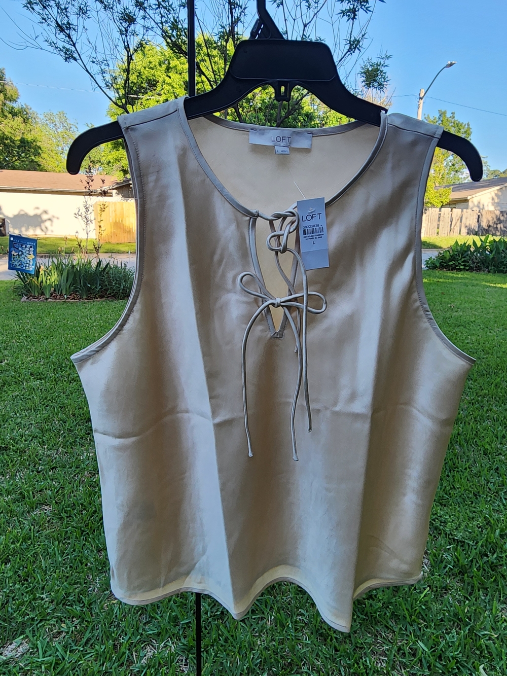 LOFT Cream Satin Lace-Up Sleeveless Camisole